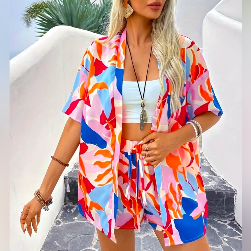 Two-piece vacation patterned cover-up set